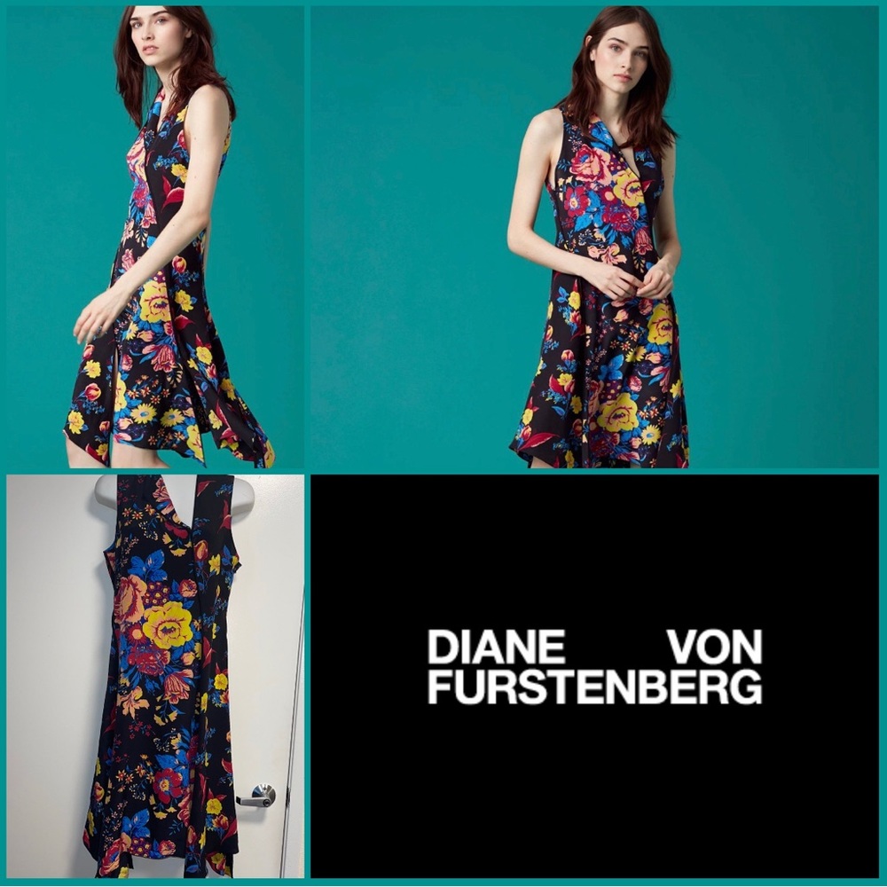 Diane von Furstenberg Silk Handkerchief Floral Dress Size 6
